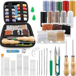 HASTHIP® 59 Pcs Leather Sewing Kit, Leather Needles for Hand Sewing, Heavy Duty Sewing Upholstery Repair Kit Waxed Thread Large-Eye Stitching Needles for Carseat Backpack Carpet Boots Shoes Sofa-image-19