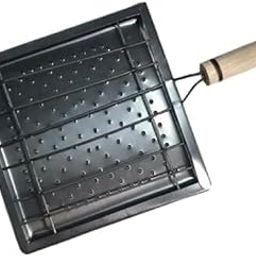 Kruvad Barbecue Square Stainless Steel Wooden Handle Kitchen Cooking Tools Tandoor, Fish, Chapati, Vegetable Dining Fish Roasting BBQ Roaster (Black)-image-43