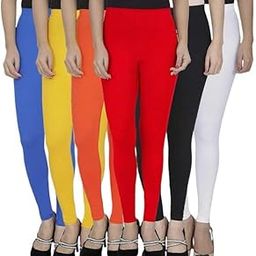 Women's Solid Cotton Viscose Lycra Regular Fit Leggings Combo Pack 6 | Color Blue,Yellow,Orange,Red,Black,White-7