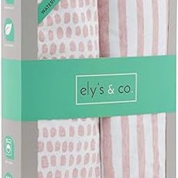Waterproof Changing Pad Cover Set | Cradle Sheet Set by Ely's & Co no Need for Changing Pad Liner Mauve Pink Splash & Stripe 2 Pack for Baby Girl-image-36