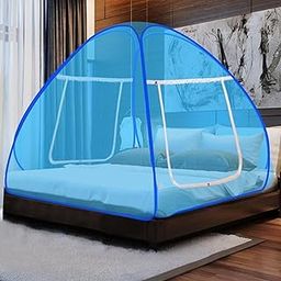 Popular Creation Foldable Mosquito Net for Double Bed - King Size (Blue) | Polyester Net with Design | Easy Setup & Portable Machardani-image-42