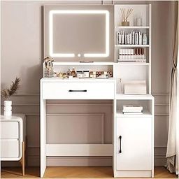 Mann Mart‚Hollywood Vanity Set with LED Lights, Spacious Drawers & Cabinet, Large Mirror for Makeup & Dressing-image-57