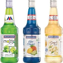 Manama Lime and Mint Mojito, Blue Curacao Fruit Syrup and Ginger Ale Fruit Syrup, 750ML Each, Pack of 3-image-24