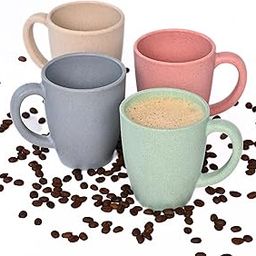 Eha Earth-Friendly Classic Coffee Mug Set of 4 | 300 ml | Made with Rice Husk & Bamboo Fibers | Microwave Safe | for Hot & Cold Coffee, Milk & Tea Cup | Matte Finish Mugs |Multicolor-Light-image-22