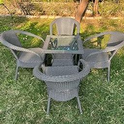 Prime Aura 4+1 Outdoor Wicker Furniture Set, Black STR Chairs with Glass Top Table, Patio Conversation Set Powder Coated Frame UV Protected Wicker Chair-image-78