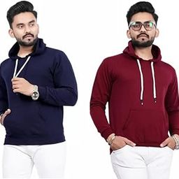Combo Pack of-2 Men's Regular Fit Hooded Neck Hoodies Plain Multicolour Casual Wear (M (P-183)-4