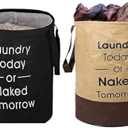 Agroha Printed Waterproof Canvas Laundry Bag, Toy Storage, Laundry Basket Organizer 45L bags (Pack of 2, Black + Brown)-image-91