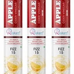 Raskam Apple Cider Vinegar Effervescent Fizz 15 Tablets - For Weight Loss | Refreshing Detox & Metabolism Boost, No added Sugar (Pack of 3), Orange Flavour-22