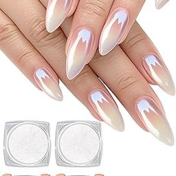 Pearl Nail Chrome Powder White Pearlescent Nail Jewelry Mirror Glitter Powder Holographic Pigment, Symphony Mermaid Pearl Neon Ice Aurora Dust Nail Powder,DIY Nail Art Decorations (2 Pack)-image-93