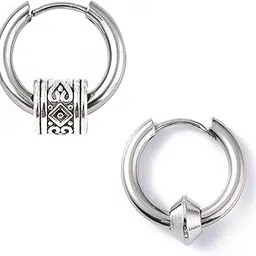 via mazzini No-Tarnish No-Rusting Stainless Steel Everyday Use Single Ear Pierced Hoop Earrings For Men And Boys (ER2228) 2 Pcs-picture-19