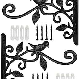 UJEAVETTE 2Pack Hanging Plants Bracket Wrought Iron Flower Basket Stand for Flower Pot 22X25CM-image-48