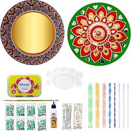 Mandala Art madhuani lippan Art Materials DIY kit premarked lippan MDF Board Gold Decorative Mirrors dot Mandala Art Tool Art and Craft kit Return Gifts for Kids Adults Indian Folk Art-image-15