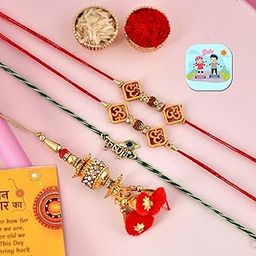 CraftVatika rakhi for brother and bhabhi and kids combo | bhaiya bhabhi designer rakhi set combo set of 4 | Krishna Lumba Om Rudraksh, Fridge Magnet for Door Decor-31