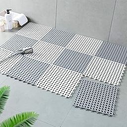 Interlocking Bathroom Mat 12" x 12" Soft PVC Non-Slip Tile Splicing Waterproof Mat Bath Shower Floor Mat with Drainage Holes for Bathroom, Kitchen, Pool, Wet Areas (20)-picture-21