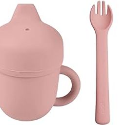 Tudd Baby Sippy Cup, Silicone Trainer Cup Toddler for Boys and Girls | Pink with Durable Dip and Scoop Set for Safe Self-Feeding | Pink-image-61