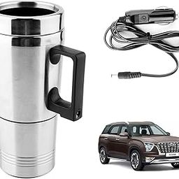 Oshotto 12V Electric Car Kettle Stainless Steel For Hot Water Tea Coffee Milk Heating Cup/Mug for Travelling Trip Hyundai Alcazar (300ml) - Silver-image-79