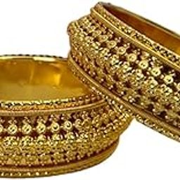 Royal Gold Plated Wide and bold Bangles with Maharani design for Women and girl (Set of 2)-36