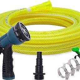 Roots and Leaf 10M 0.5 Inch Braided PVC Garden Hose Pipe with 8 Pattern Spray Gun with 4 Clamps and tap Adaptor - Yellow | Heavy Duty Water Pipe for Garden, Car Washing, Garden Pipe for Home-1
