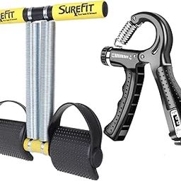 SUREFIT Double Spring Tummy Trimmer With Comfortable Foam Grip Handle and Hand Gripper With Counter Combo Pack For Abdominal Exerciser and Hand Exercise Equpment For Man and Women (YELLOW)-image-39