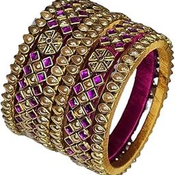 Royal Kundan Silk Thread Bangles Set – Traditional Pink & Gold Bridal Jewelry-image-21