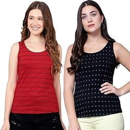 Women's Super Combed Cotton Rib Fabric Slim Fit Tank Top-Pack of 2-image-48