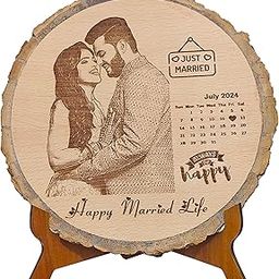 Shivansh Gifts Personalized Engraved Wooden Photo Frame Customize Gift for Wedding Anniversary(Brown, Round Shape) (8 Inch Slice, with M.D.F. Stand)-image-36