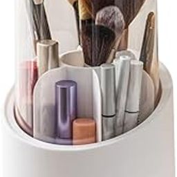 Riopax Makeup Brush Organiser with Dome Cover, White Acrylic Storage Holder for Cosmetic Tools-image-66
