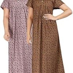 Women’s Cotton Printed Nighty (Pack of 2) – Ankle-Length Maxi Gown Night Dress – Free Size, Soft & Comfortable Sleepwear-image-19