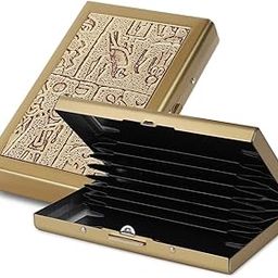 Metal Credit Card Holder Case with Hieroglyphic Design, Gold, RFID Blocking Wallet-picture-37