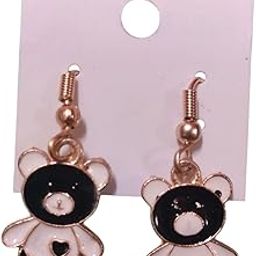 Resin Teddy Bear Earrings, Black and White, Monochrome Design, Lightweight Fashion Jewelry, Casual Wear, Statement Piece-image-75