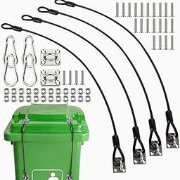 MUXHEL 4 Pcs Metal Trash Can Lid Lock with Accessories, 23.6" Wire Rope Black Garbage Can Lock, Outdoor Trash Can Lock for Animals and Litter Prevention-26