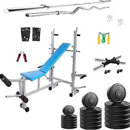 Saporigo 20 KG Home Gym Set – Rubber Weight Plates + 8-in-1 Single Support Adjustable Bench (Silver) | Strength Kit with Rods, Dumbbells & Full Body Workout Accessories-picture-17