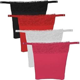 Cotton Lace Mock Camisole, Clip-On Cleavage Cover Up, 4-Pack, Black/Red/Pink/White-image-46