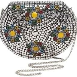Decorative Stylish Hand Purse for Girls & Women (Material-Mozo, Color-Golden & Black) (Silver Crystal With Multicolor Flower)-picture-33