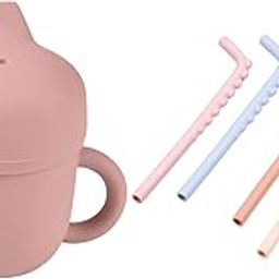 tudd Baby Sippy Cup, Silicone Trainer Cup Toddler for Boys and Girls | Pink with Sipper Straw Set | Reusable Silicone Bendy Straws for Kids with Brush | Safe & Easy Clean-image-16