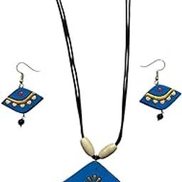 Terracotta Necklace Set for Women and Girls, Handmade Terracotta Jewelry, Handmade Necklace earring - Sky Blue Necklace Earring, Clay Work Jewelry for Women-image-46
