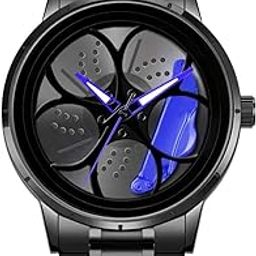 Spinning Car Wheels Gyro Men's Sport Watch| Rim Rotating Wheel Dial Metal Strap Analog Luxury Watches for Boy's and Men -MN-252-image-11