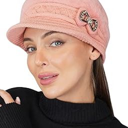 Fashionable Woolen Visor Beanie Cap for Women | Girls - Pink (1052, Free Size)-image-1