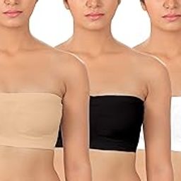 Women Nylon Strechable Non-Padded Wire Free Seamless Tube Bra (Pack of 3)-image-17