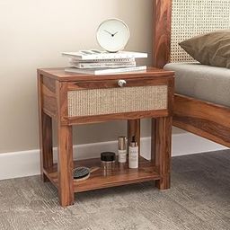 Streema art Sheesham Wood Rattan Nightstand Fully Assembled-Mid Century Modern Side Table with 1 Drawers-Multipurpose use for Living Room, Bedroom Bedside Table (Natural)-image-80