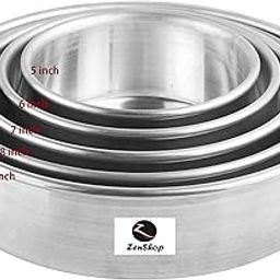 ZenShop 5 Types Of Different Aluminum Round Cake Moulds/Tins- 5", 6",7", 8'' & 9 Inches Diameter Height 2.25 Inches Each., Silver-image-22
