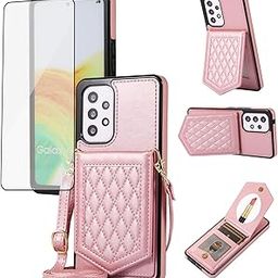 Asuwish Phone Case for Samsung Galaxy A52/A52S 5G Wallet Cover with Mirror Credit Card Holder Shoulder Crossbody Strap Long Lanyard Leather Cell Accessories A 52 S 4G G5 52A S52 52S Women Rose Gold-image-29