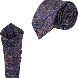 calixto Satin Paisley Printed Neck Tie for Men with Matching Pocket Square – Elegant Formal Necktie Set for Weddings, Business (Pack of 2)-picture-33