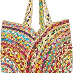 Handmade Natural Large Capacity Boho Tote Bags for Women Big Ladies Purse Jute Cotton Handbags Shoulder Handbag Trendy Stylsih Bag (Multicolor)-image-124