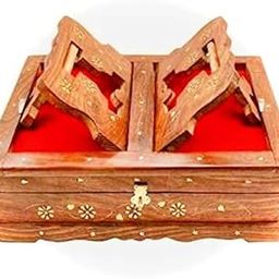 Wooden Holy Book Stand with Brass Inlay, Handcrafted Book Rest, Red Velvet Interior-image-23