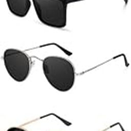 Unisex combo offer pack of 5 shades Unisex Fashion Sunglasses Set, 5 Pairs, Metal Frame, Black and Silver - Combo5-3483-image-69