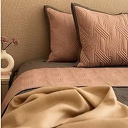 Enera Prime Magnolia Old Rose & Dark Grey Color Bedspread Set, Quilted Design with Matching Pillow Covers, Soft and Durable Fabric Season Comfort | Dohar | Blanket | Comforter Set-83
