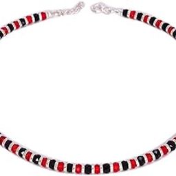 925 Exclusive Nazariya Anklet (Payal) with Black, Red & Silver Beads (Crystal) in 92.5% Sterling Silver for Girls and Women-image-18