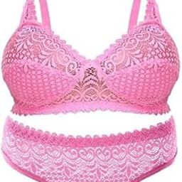 Women's Lace Lingerie Set, Bra and Panty Set, Non-Padded, Honeymoon Bridal Lingerie Pink-image-78