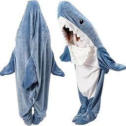 PALAY Shark Pajama For Men Women Cute Shark Blanket Flannel Warm Wearable Blanket Plush Soft Shark Hoodie Pajama Onesie Party Cosplay Halloween Costume - (Xl, Suit For 168-180Cm Height, 55-70 Kg),blue-19